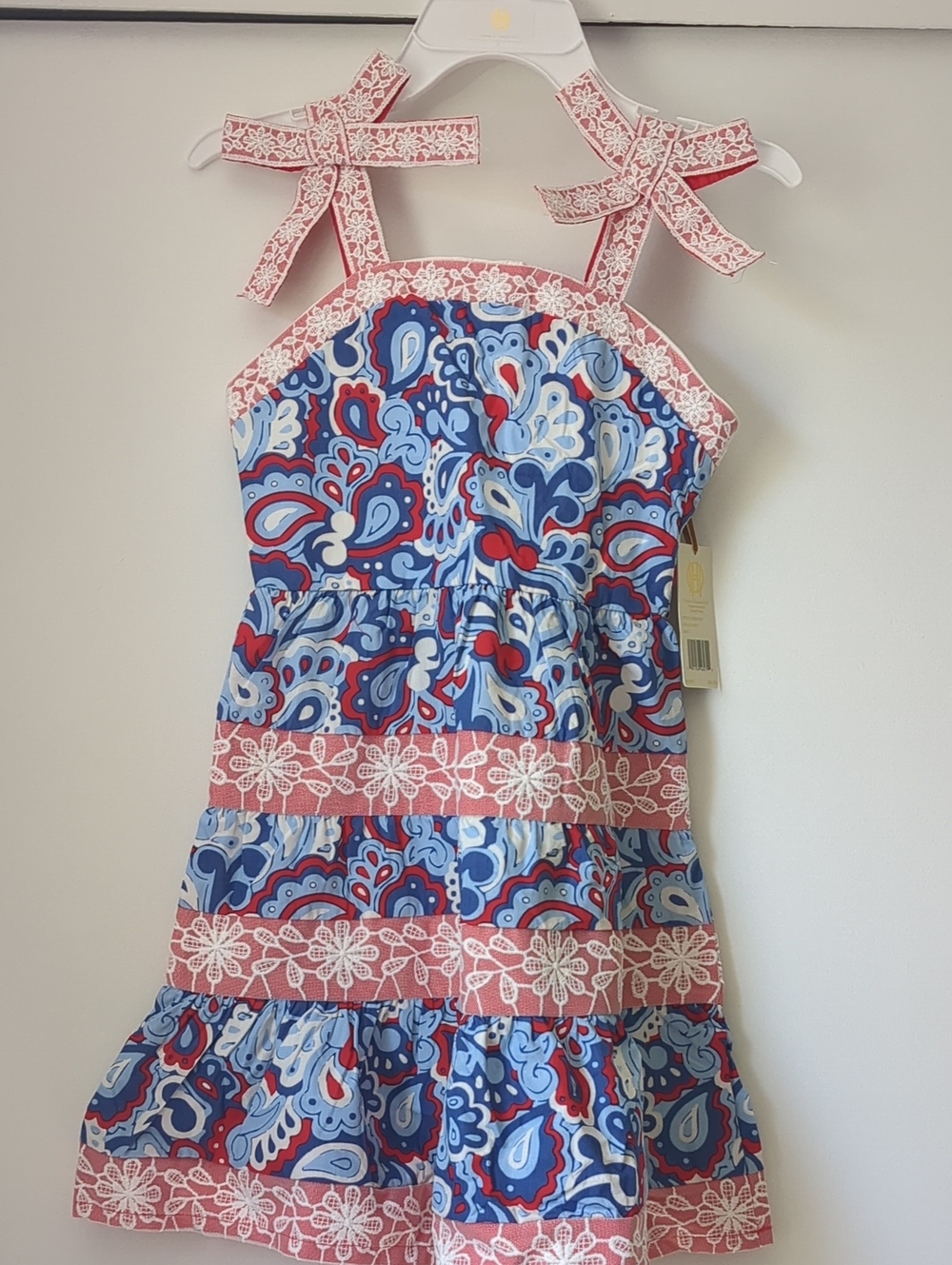 House of Harlow Blue & Pink Paisley Tie-Shoulder Sundress Girls Size 7
